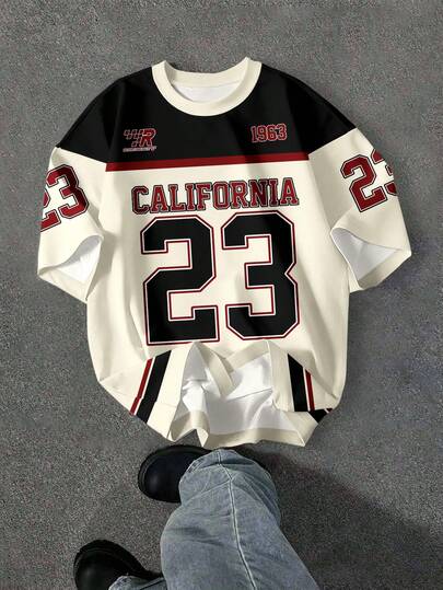 SHEIN EZwear Casual Minimalist Sports Jersey 23 Round Neck Short Sleeve Loose Women T-Shirt Spring Jerseys For Women Y2k