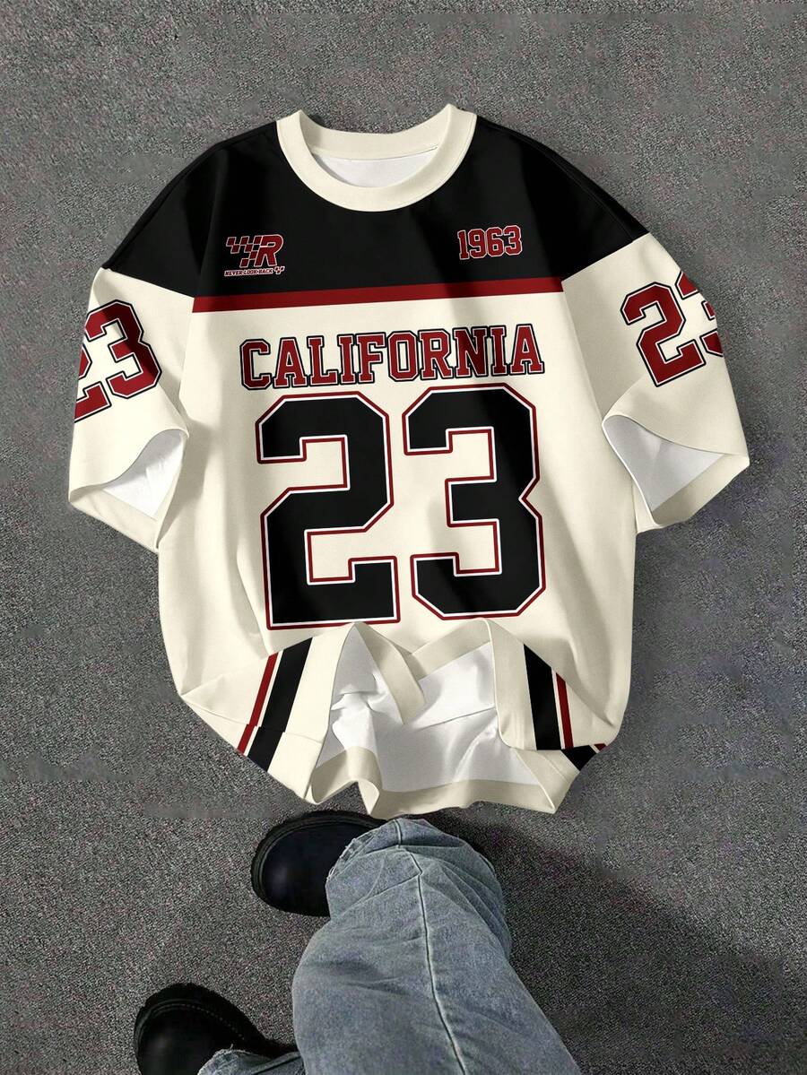 SHEIN EZwear 休闲简约运动衫 23 圆领短袖宽松女式T恤 - 彩色 - 查看 1