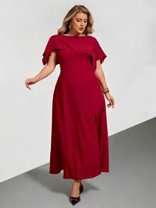 Auralis Elegant V-Neck Long Sleeve Fitted Maxi A-Line Dress, Suitable For Concerts, Performances, Dates, Formal Dinners, New Year Parties, Sexy, Commuting, Romantic, Office Wear, Mermaid Style, Birthday Party, Red Dress For Women/New Year's New Red Plus Size Round Neck Irregular Cap Sleeve Cape Faux Two-Piece Waist-Defining A-Line High Slit Plus Size Dress / Elegant And Dignified / Valentine's Day Burgundy Dress / Romantic Date / Sophisticated Outfit / Everyday Outfit / Influencer Style - Red - View 6