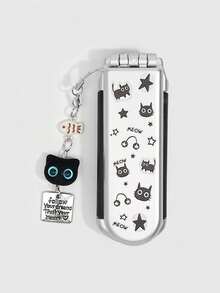 ROMWE 1pc Cute Black Cat Foldable Comb & Mirror Set, Back To School Airbag Comb, DIY Portable Comb Mirror,A Y2K-Style Star-Shaped Decorative Small Comb - Light gray black - View 11