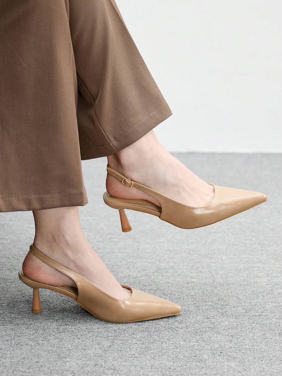 CUCCOO BIZCHIC Tacones altos de moda versátiles de uso diario con diseño de hebilla y punta afilada para mujer - Albaricoque - Ver 1