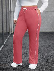 Pantalones de chándal informales y holgados con cordón en la cintura para tallas grandes - Rosa vieja - Ver 5