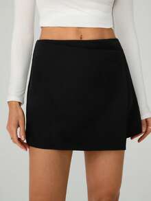 SHEIN Tall Fustă elegantă și versatilă pentru femei, înfășurată în jurul colțurilor, în culori solide - Negru - Vizualizare 8