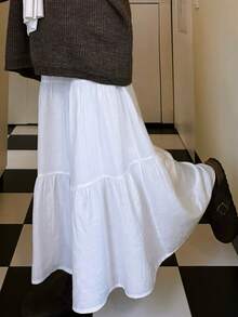 DAZY Women's Summer Vacation Solid Color Textured Ruffle Hem A-Line Skirt - White - View 7