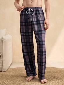 EverLounge Men's Plaid Drawstring Waist Loose Fit Lounge Pants - Dark Grey - View 4