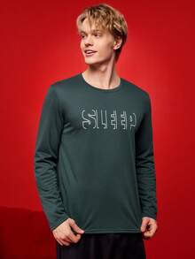 Manfinity Underwear&Sleepwear Basics Black Long Sleeve "SLEEP" Graphic Soft & Comfortable Men's Sleepwear Top