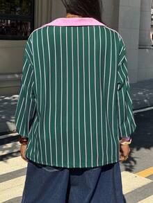 Muchica Plus Size Women's Graphic Tees,Jersey Shirt,Cute Tops,Going Out Tops,Plus Size T Shirt, Vertical Stripes Pattern Letter Print Contrast Color Loose Fit Casual Long Sleeve T-Shirt For Plus Size Women Winter Fall Autumn Oversized Jersey Jerseys For Women Striped Long Sleeve