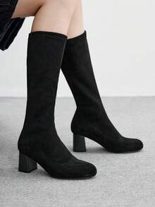 CUCCOO BIZCHIC Sepatu Bot Setinggi Lutut Wanita Warna Polos yang Modis, Serbaguna untuk Pemakaian Sehari-hari - Hitam - View 5