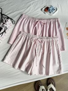 Comfortcana 2 chiếc quần short nữ cỡ lớn kiểu dáng thường ngày, có dây buộc eo và cúc cài. - Nhiều màu - Xem 3