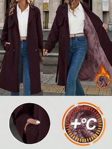 SHEIN Clasi Women's Thermal Lined Trench Coat, Autumn/Winter Coat,Fall,Fall Clothes For Women - Purple - View 3