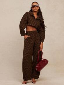 NYA SZN Thea Pants High Rise Baggy Plaid Brown Black Festive Holiday Valentines Day Event Streetwear Casual Party Carnival Outfits For Women - Multicolor - View 1