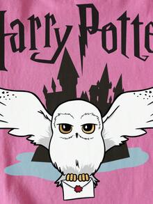 HARRY POTTER X SHEIN Tween Girls' Casual Letter & Owl Print Short Sleeve T-Shirt, Summer - Pink - View 4