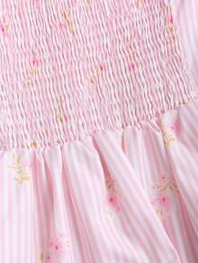 Sweetra 女士条纹花卉荷叶领单排扣衬衫 - 粉色 - 查看 3