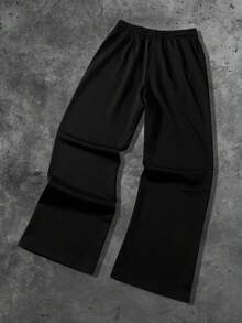 ROMWE MEN 男士五角星印花抽绳腰带口袋阔腿宽松运动裤 - 黑色 - 查看 3