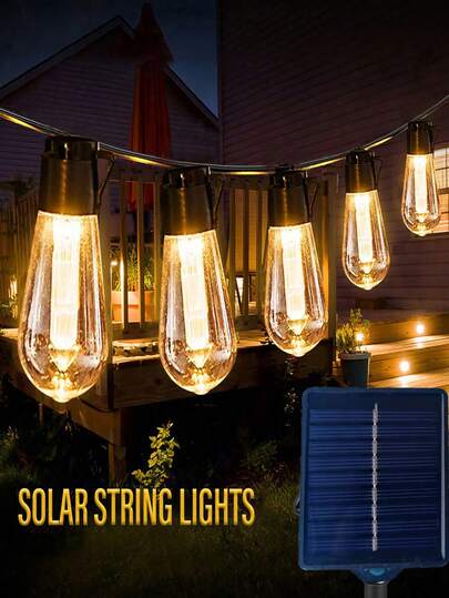 Luces solares LED resistentes al agua IP65 para decoración navideña al aire libre, bombillas con diseño retro de guirnalda, apropiado para patio, campamento, festividades, boda y decoración de fiestas.