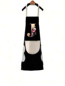 1pc Household Apron Waterproof Oilproof Can Wipe Hands Kitchen Work Clothes Fashion Initial Letter Print Men And Women Home Cooking Cleaning Apron Unisex Sleeveless Apron - Black - View 35