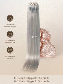 Micro Loop Hair Extensions 100% Human Hair, #Gray Straight 14‑22 Inch, 50 Strands/Pack, Invisible Micro Ring Beads With Fishing Line, No Glue Required, Thick Volume For Thin Hair, Easy To Style, Ideal For Salon Use & Daily Wear For All Women - SGray - View 6