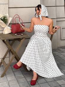 GalTyme Đầm cúp ngực thời trang in chấm bi dành cho nữ cỡ lớn, thích hợp cho kỳ nghỉ. - Nhiều màu - Xem 3