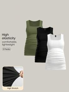 Modmama 3pcs Tank Top Wanita Hamil Warna Polos yang Melangsingkan, Kasual & Sederhana, Sempurna untuk Musim Panas - Hijau Tentara - View 6