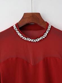 Franclia Elegant Burgundy Fabric Long Sleeve Regular Length Semi Sheer Top For Women - Burgundy - View 3