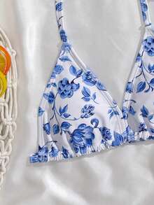 少女三件套比基尼，可爱豹纹和花卉图案，时尚泳装，适合游泳和夏季度假 - 彩色 - 查看 3