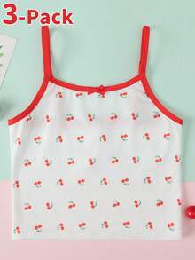 3件套女童吊带背心，爱心樱桃印花，可爱简约设计，棉混纺面料 - 彩色 - 查看 4