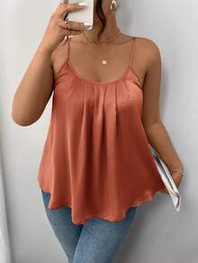 SHEIN Frenchy Áo camisole dáng chữ A rộng rãi, màu trơn, dành cho nữ cỡ lớn - trái cam - Xem 3