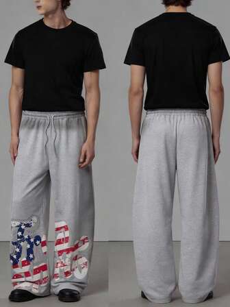 Street Life Pantalon de survêtement à ourlet incurvé avec imprimé rétro lettres et teinture par pulvérisation, mode homme