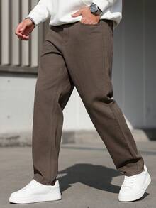 Manfinity Homme Men's Casual Old Money Retro Sense Of Luxury Slim-Fit Khaki Straight Leg Pants, Comfortable And Slimming