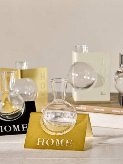 Glazen vaas met ijzeren voet - Moderne tafeldecoratie voor de woonkamer, creatieve plantenpot, decoratief middelpunt voor bruiloften en jubilea.