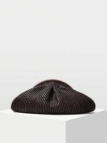 MOTF 女士褶皱草编手拿包 - 咖啡 - 查看 1