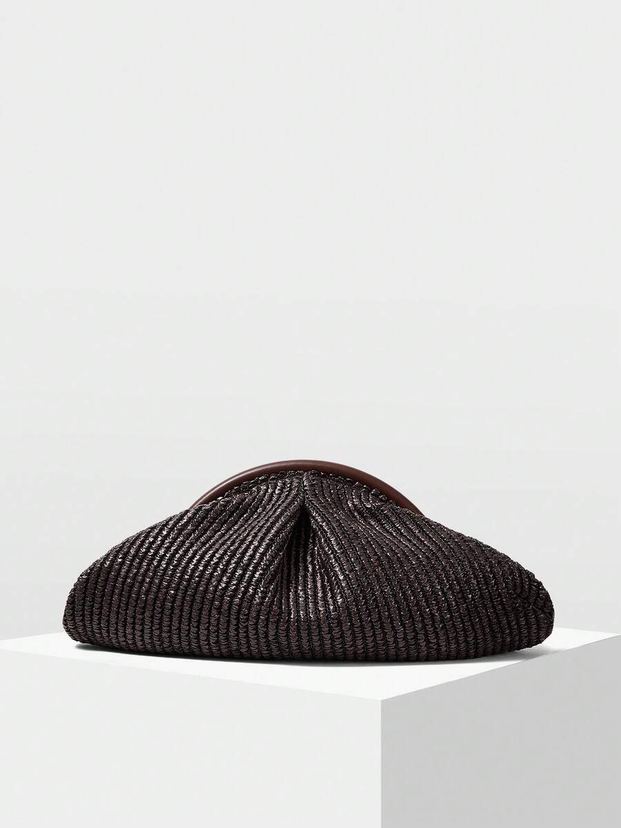 MOTF 女士褶皱草编手拿包 - 咖啡 - 查看 1