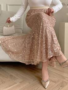 Dazy Plus Chân váy đuôi cá bằng chiffon đính cườm và thêu, cạp chun, màu vàng sang trọng, thích hợp cho các dịp trang trọng hoặc lễ hội. - Vàng - Xem 2