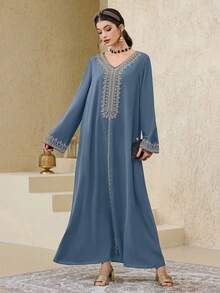 Al Najma 女式土耳其长裙和阿拉伯传统长袍、长袍和 Jalabiya - 霧霾藍 - 查看 4
