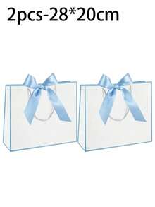 1/5 chiếc - Túi quà tặng bằng giấy Kraft kiểu ngang, túi mua sắm, túi đóng gói có tay cầm, túi xách trang trí nơ, túi đựng kẹo Halloween, túi giấy màu trắng dung tích lớn, túi đựng quà tặng Halloween, Lễ Tạ ơn, Giáng sinh, Năm mới, Đám cưới, Sinh nhật. - Màu xanh nhạt - Xem 8