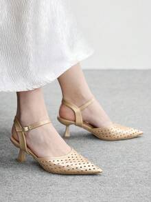 CUCCOO SZL Sapatos femininos de salto alto com bico fino e design vazado, versáteis para uso diário e ocasiões festivas. - Ouro - Ver 4