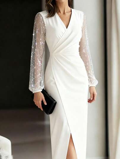 Balvessa 女士修身腰部拼接网纱箔面短裙