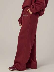 MUSERA Graphic Wide Leg Tracksuit Bottoms Spring, Girly, Day Outfits, Cute, Casual Sweet Pea - Maroon - View 2