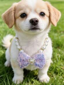 PETSIN 1 Piece Pet Bowknot Pearl Necklace; Adjustable Neck Circumference; Cat Necklace; Dog Necklace; Pet Accessories; Pet Supplies
