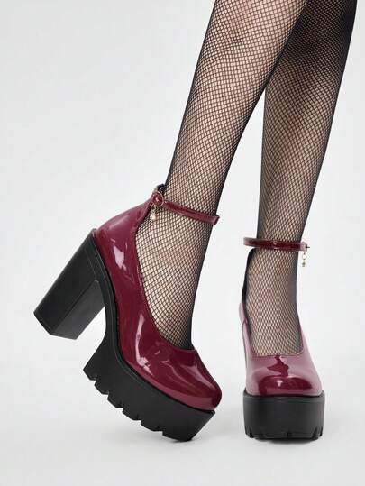 Women's Closed Toe Cross-Strap Mary Jane Shoes, Punk Goth Platform Thick Heel One-Strap Buckle Strap JK Uniform Shoes, Waterproof Work Heels