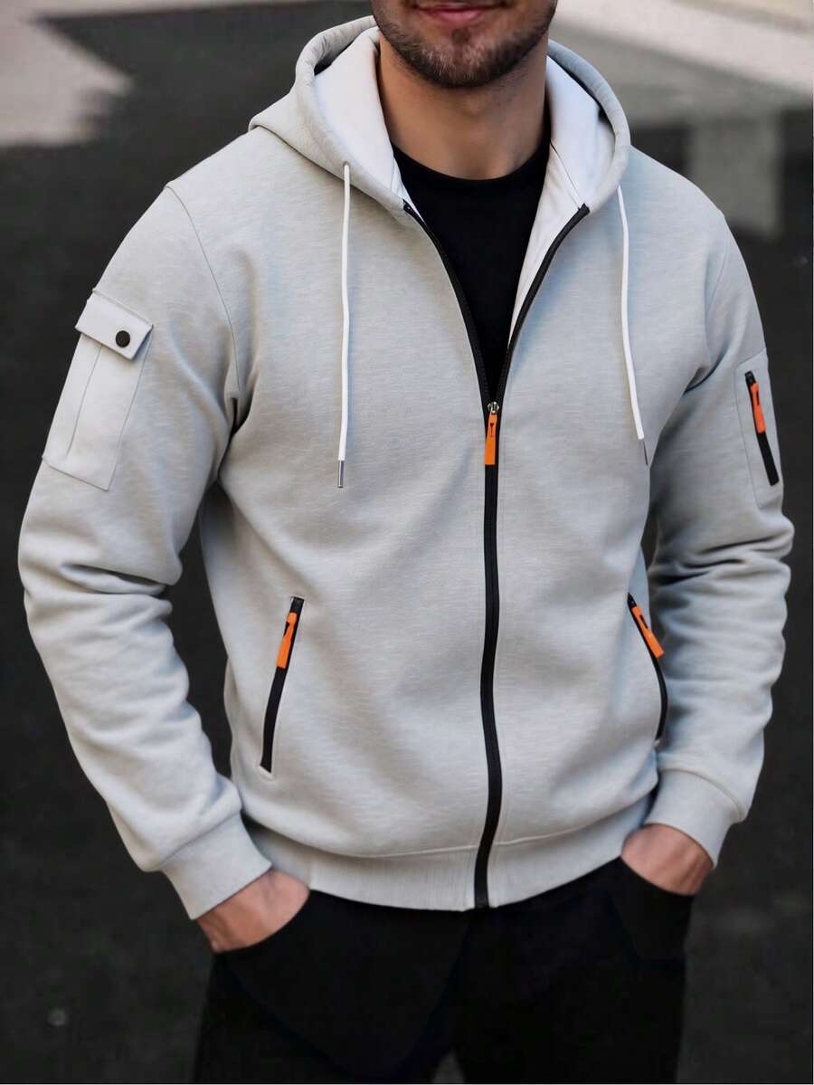 EGENSIO Áo khoác có mũ kéo khóa, dáng rộng, lót giữ nhiệt, dành cho nam, thích hợp mặc đi làm và đi làm hàng ngày, mẫu mới mùa đông. - Màu Xám nhạt - Xem 1