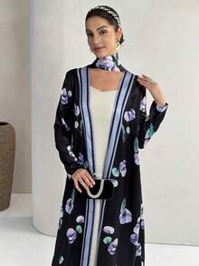 Yasmyna 女士花卉印花缎带装饰休闲宽松开衫睡袍，适合派对和外出穿着 - 彩色 - 查看 7