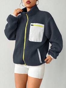 Exploreva 女士户外抓绒外套，由原版运动外套改造而成 - 深灰色 - 查看 3