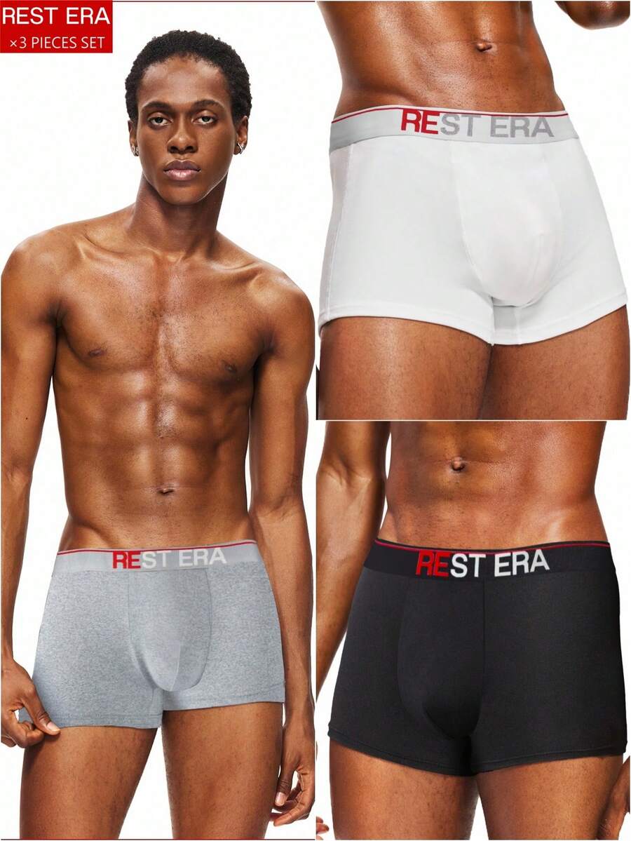 3pcs/Pack Men's Letter Elastic Waist Briefs - Multicolor - View 1