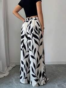 Elenzga Women's Elegant Printed High Waist Loose Wide Leg Pants, Casual Loose High Waist Extra Long Wide Leg Pants, Spring/Summer Fashion Trousers - Apricot - View 2