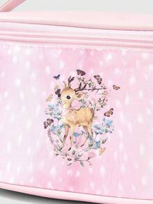 ROMWE Fairycore Bolsa de maquillaje portátil de gran capacidad con estampado de flores y ciervos de moda en color marrón - Rosa - Ver 4