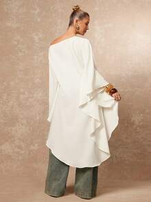 Lumalex Áo nữ dài tay màu trắng trơn, dáng rộng, vạt bất đối xứng, kiểu dáng thanh lịch, thoải mái, thích hợp cho mùa thu mới, dự tiệc prom, tiệc tùng, lễ hội, đi chơi, du lịch, tiệc ngoài trời, tiệc cưới, tiệc năm mới, tiệc đính sequin, tiệc đêm gala, tiệc Valentine, hẹn hò mùa xuân/hè. - trắng - Xem 3