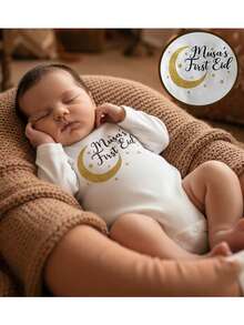 Loomiva Newborn Baby Girl Letter Pattern Knitted Soft Crew Neck Long Sleeve Bodysuit - Multicolor - View 2