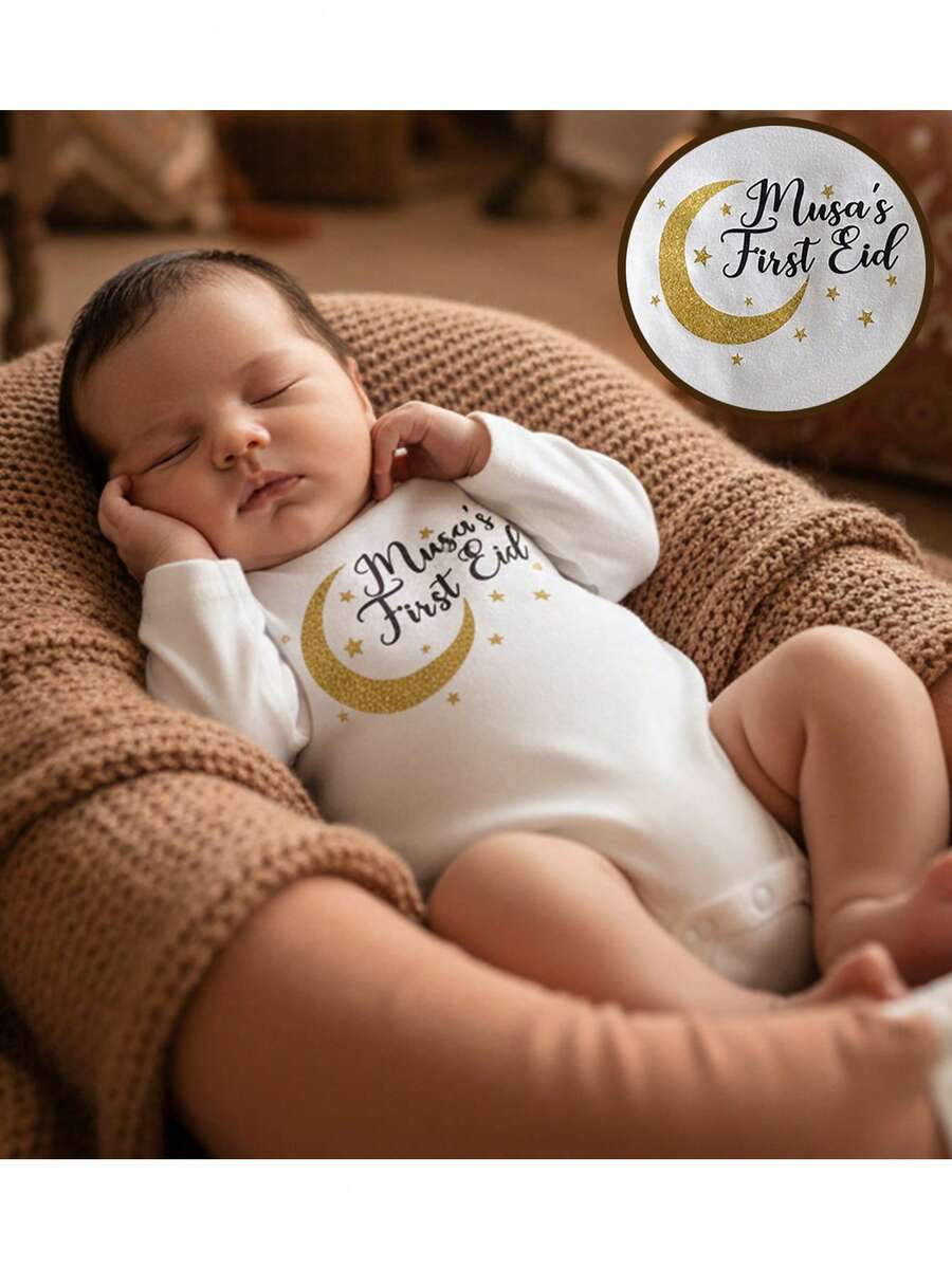 Loomiva Newborn Baby Girl Letter Pattern Knitted Soft Crew Neck Long Sleeve Bodysuit - Multicolor - View 1