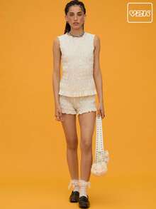 COUREZ 褶皱雪纺超短短裤 / Y2K 夏季女装度假装夏季短裤复古 - 白色 - 查看 1